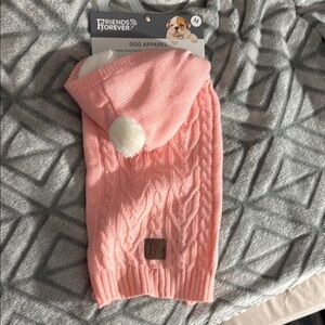 Dog clothing Pink and White Knit Hat with Braided Texture dog sweater